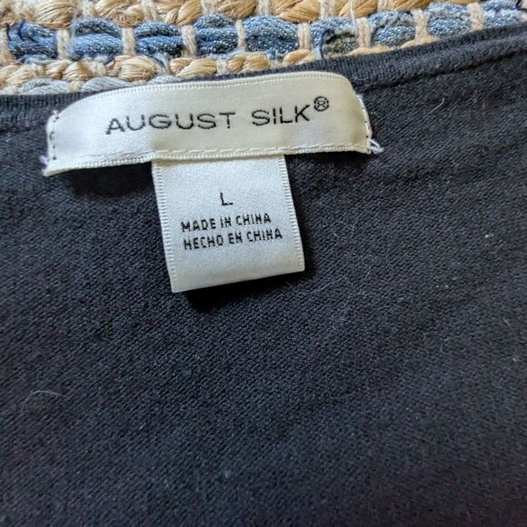 August Silk Dainty Beaded Bow Button Up Black Cardigan Sweater Large 3/4… - Picture 3 of 7